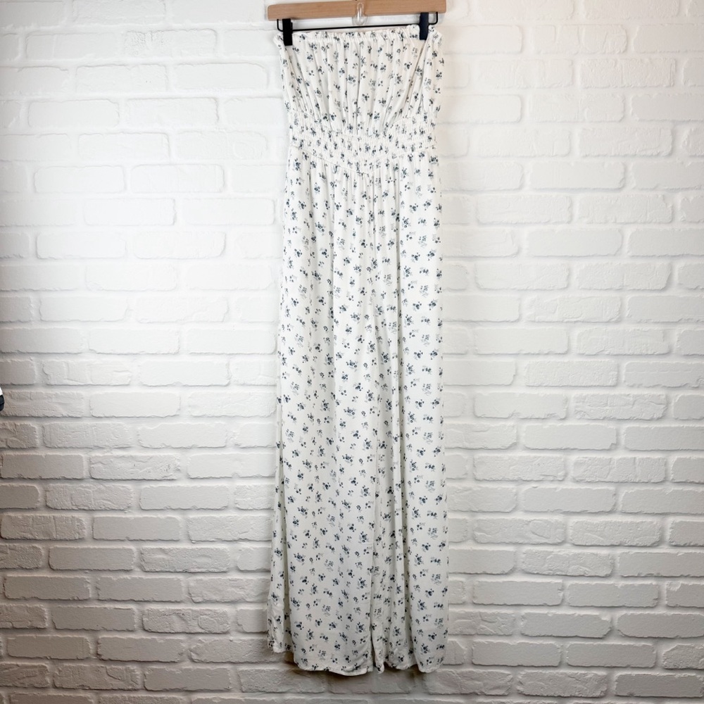 American Eagle Outfitters Strapless Jumpsuit Wide Leg Pants White Floral Small